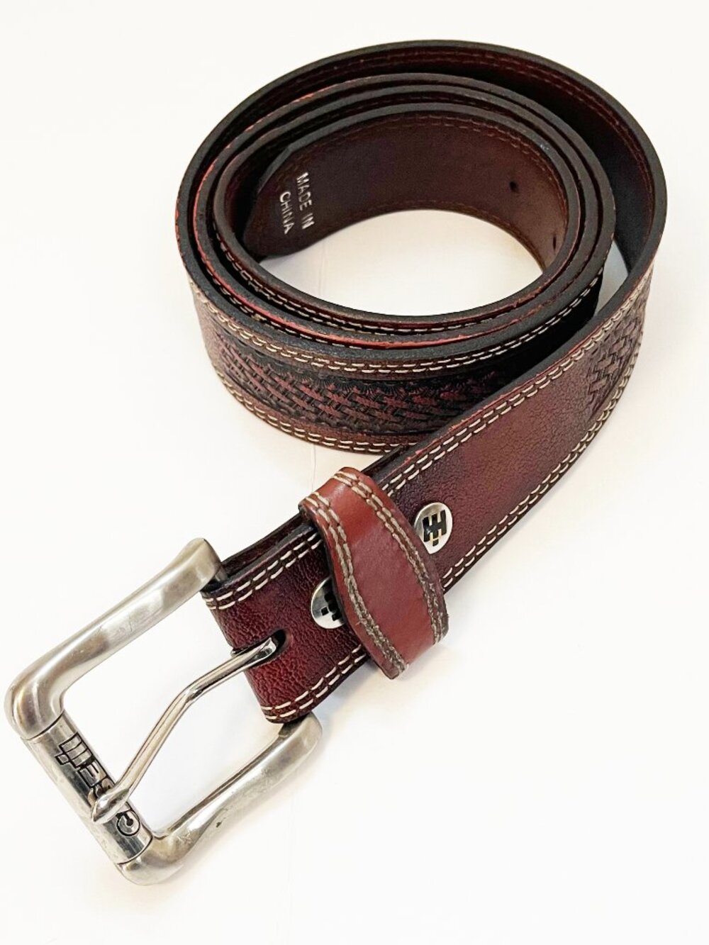 Case IH Genuine Leather Western Work Belt Brown Tooled Size 42 Rustic Cowboy